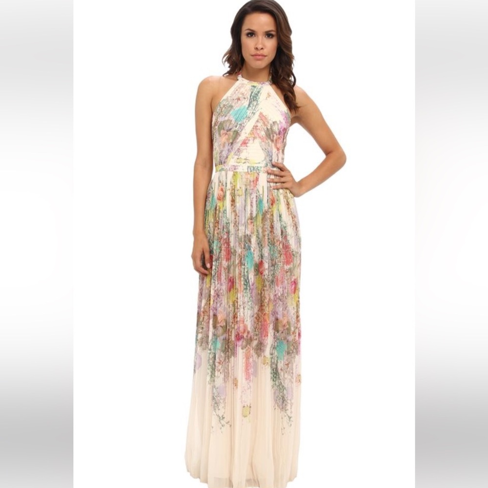 Ted Baker Pink and Green Halter Maxi Gown